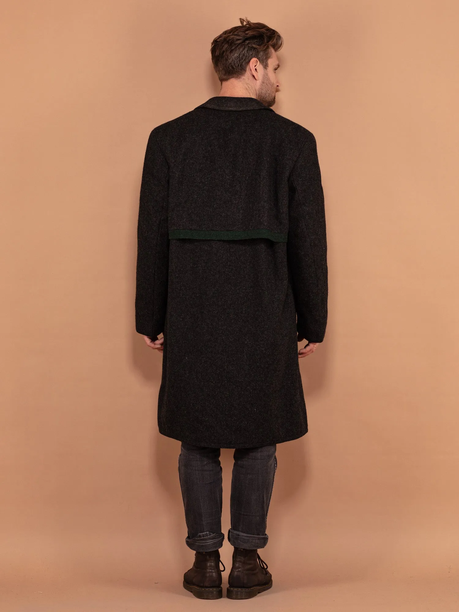 Vintage 70's Men Pure New Wool Coat in Dark Grey