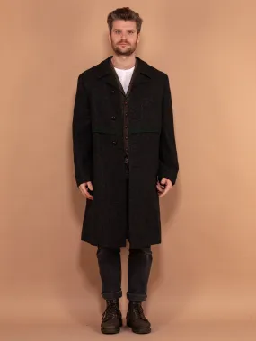 Vintage 70's Men Pure New Wool Coat in Dark Grey